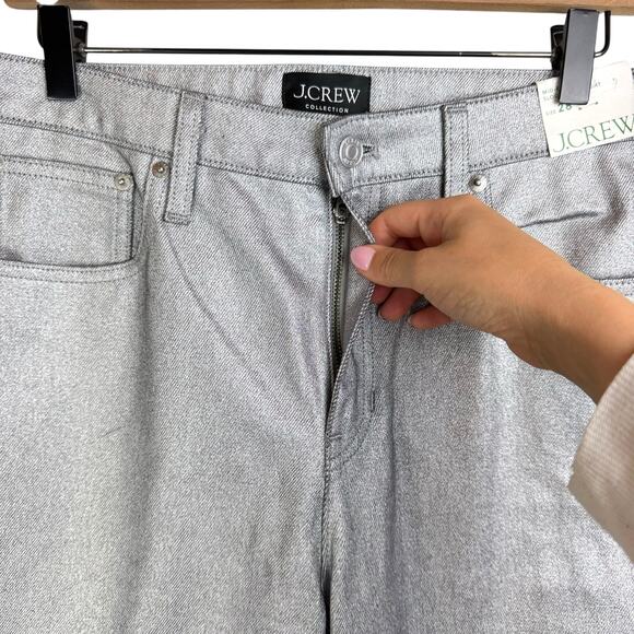 J. Crew Collection NWT Silver Metallic Waxed Mid Rise Slouchy Straight Jeans - Picture 5 of 9